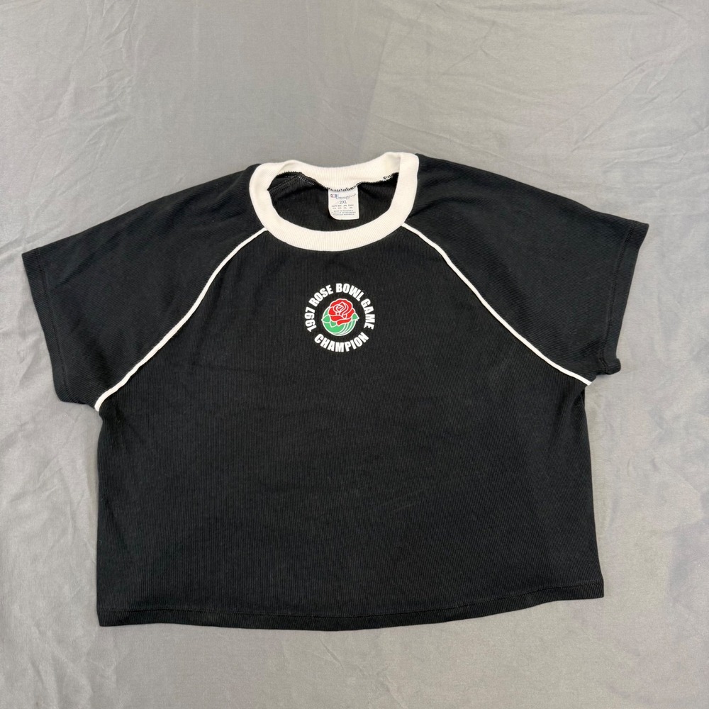 Champion 1997 Rose Bowl Game Champion Ringer Tee Black Ribbed Top 2XL